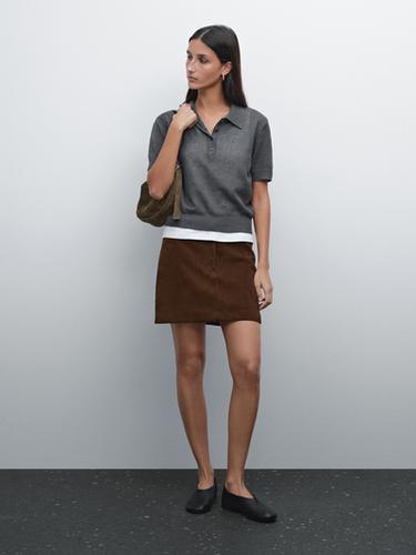 Zara Linen blend cutwork polo sweater - Charcoal gray