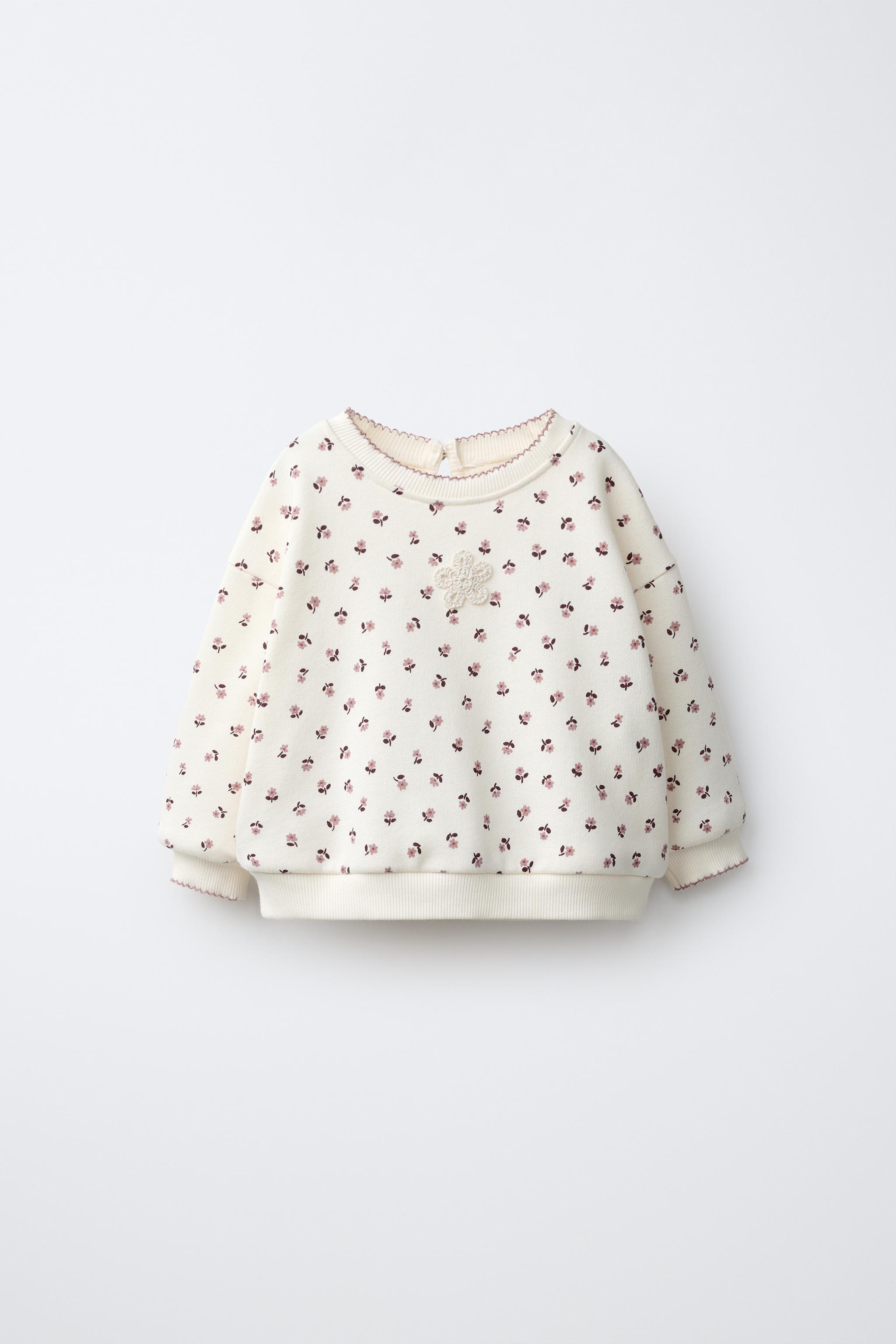FLORAL PRINT SWEATSHIRT — Light ecru