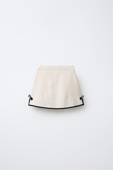 JUPE EN MAILLE AVEC LACETS EN CONTRASTE - Écru de Zara - Image 1