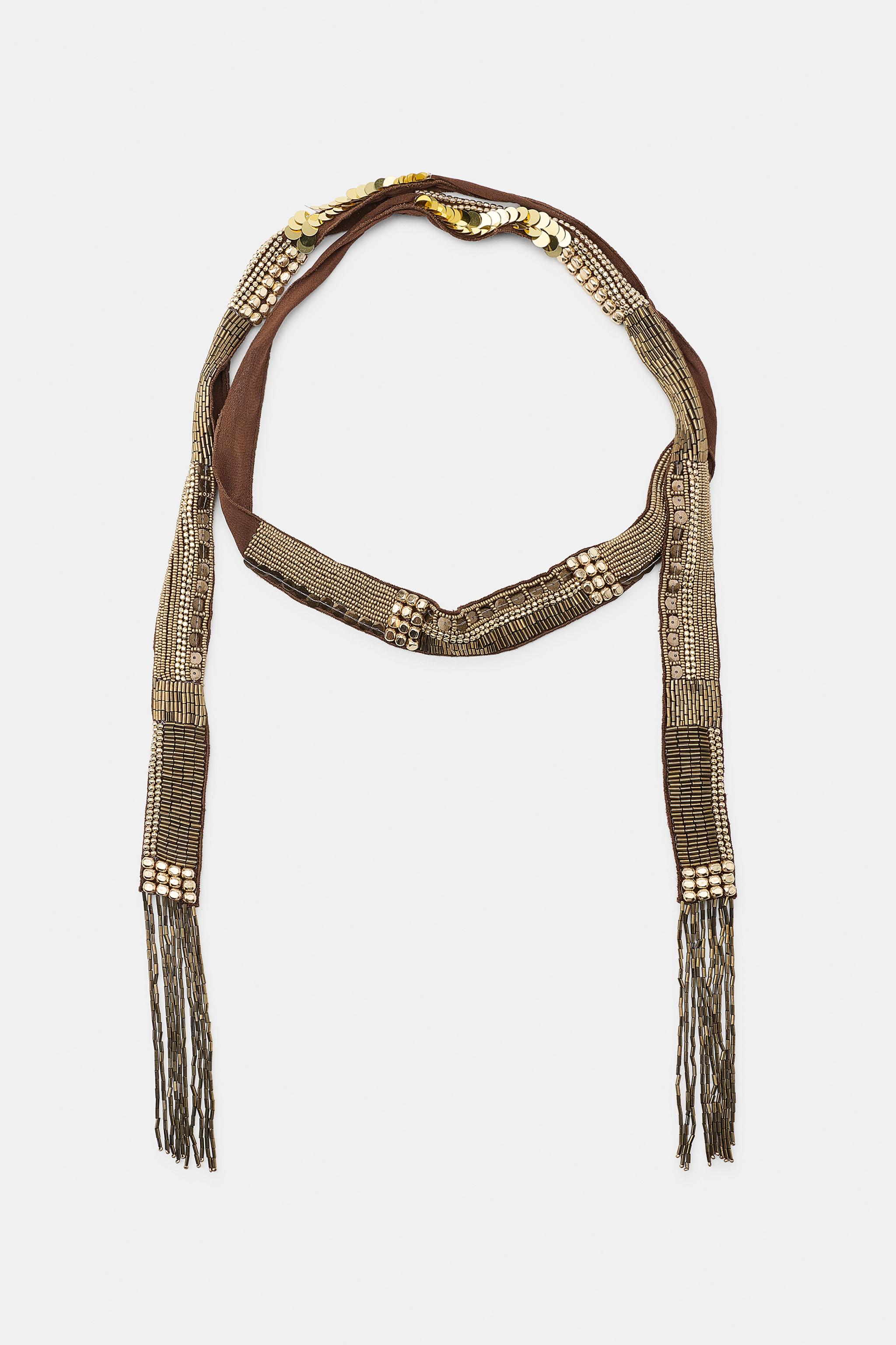 FRINGED BEADED FOULARD SCARF