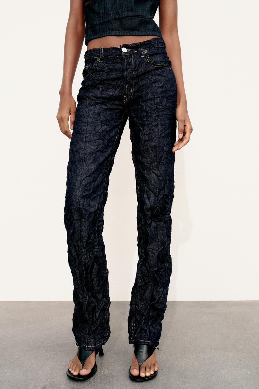 TRF CREASED-EFFECT MID-RISE JEANS - Navy blue