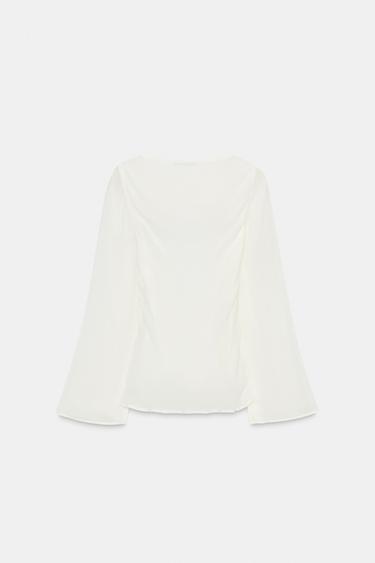 CHEMISE EN CRÊPE GEORGETTE AVEC DENTELLE ET NŒUD - Écru de Zara - Image 6