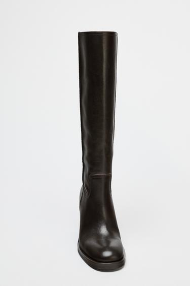 LEATHER BLOCK HEEL BOOTS - Chocolate Brown by Zara - Image 3