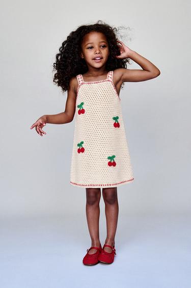 KNIT CROCHET DRESS WITH CHERRIES - Ecru / Red by Zara