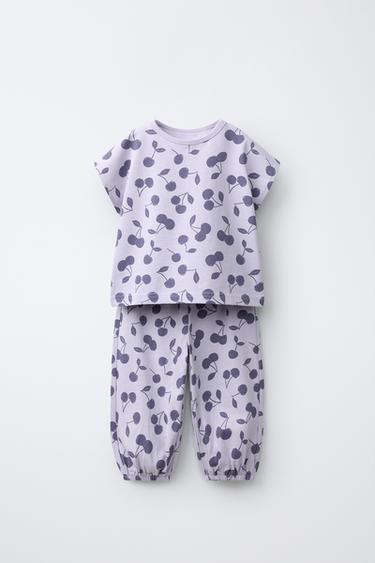CHERRY PRINT T-SHIRT AND SAROUEL TROUSERS SET - Blue / Lavender by Zara - Image 0