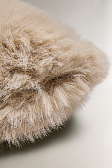 LONG PILE FAUX FUR CUSHION COVER - Ecru by Zara - Image 3