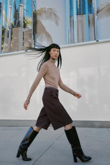 Zara LONG SHORTS WITH BELT - Brown