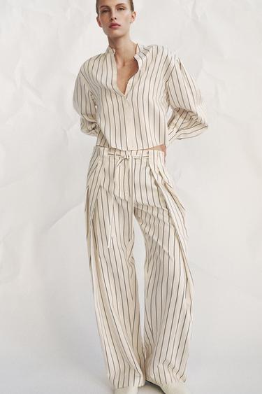 STRIPED PLEATED TROUSERS ZW COLLECTION - Ecru / Navy by Zara - Image 2