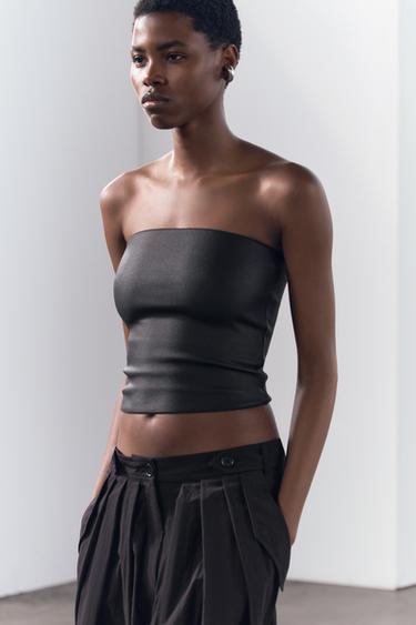 STRETCH KNIT BANDEAU TOP - Black by Zara