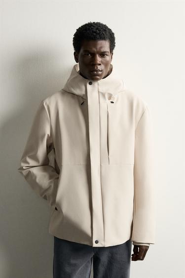 TECHNICAL WATER-REPELLENT HOODED JACKET — Oyster-white 1