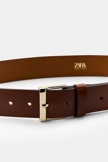 CINTURÓN PIEL HEBILLA CUADRADA - Marrón de Zara