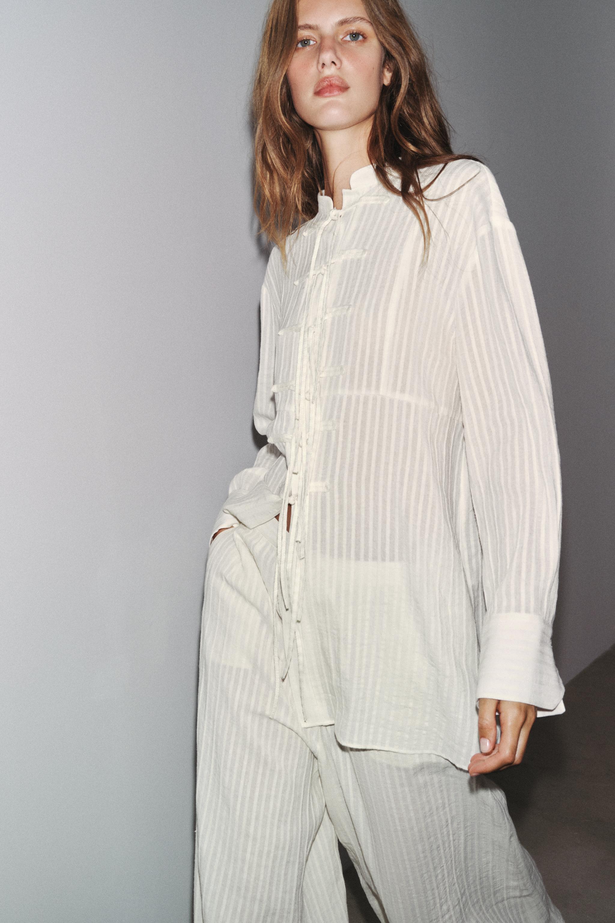 トップス Rina STRIPED SHIRT WITH LACES ZW COLLECTION - Ecru | ZARA