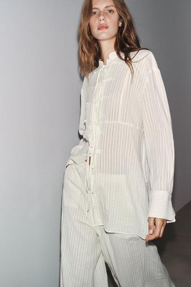ZW COLLECTION STRIPED SHIRT WITH TIES - Ecru by Zara - Image 1