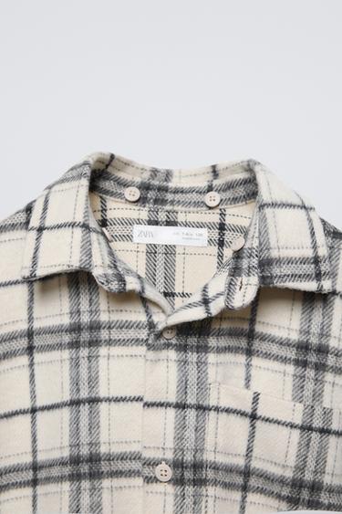 SURCHEMISE À CARREAUX AVEC CAPUCHE BIMATIÈRE - Crème de Zara - Image 4