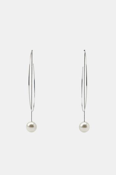 MAXI FAUX PEARL HOOP EARRINGS - Silver by Zara