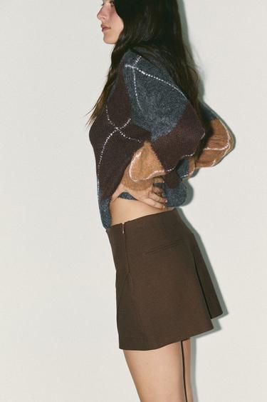 Zara HIGH-WAISTED SKORT - Brown