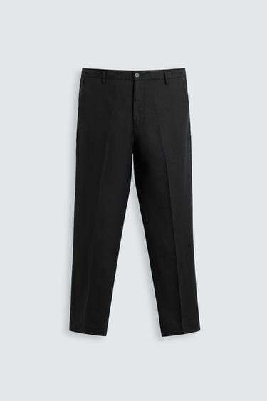 REGULAR FIT LINEN TROUSERS - Black by Zara