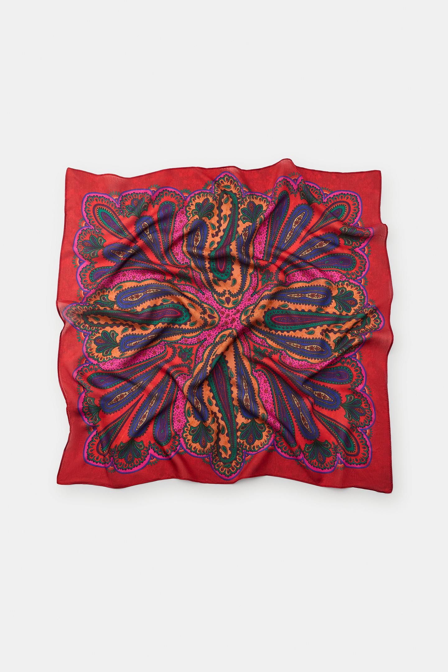 Женский шарф Zara Paisley Print Viscose Silk Blend, цвет: Красный — фото 3