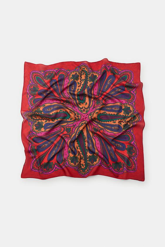FOULARD MÉLANGE VISCOSE SOIE ESTAMPÉ PAISLEY - Rouge de Zara - Image 2