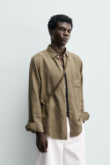 REGULAR FIT LINEN - LYOCELL SHIRT - Khaki by Zara