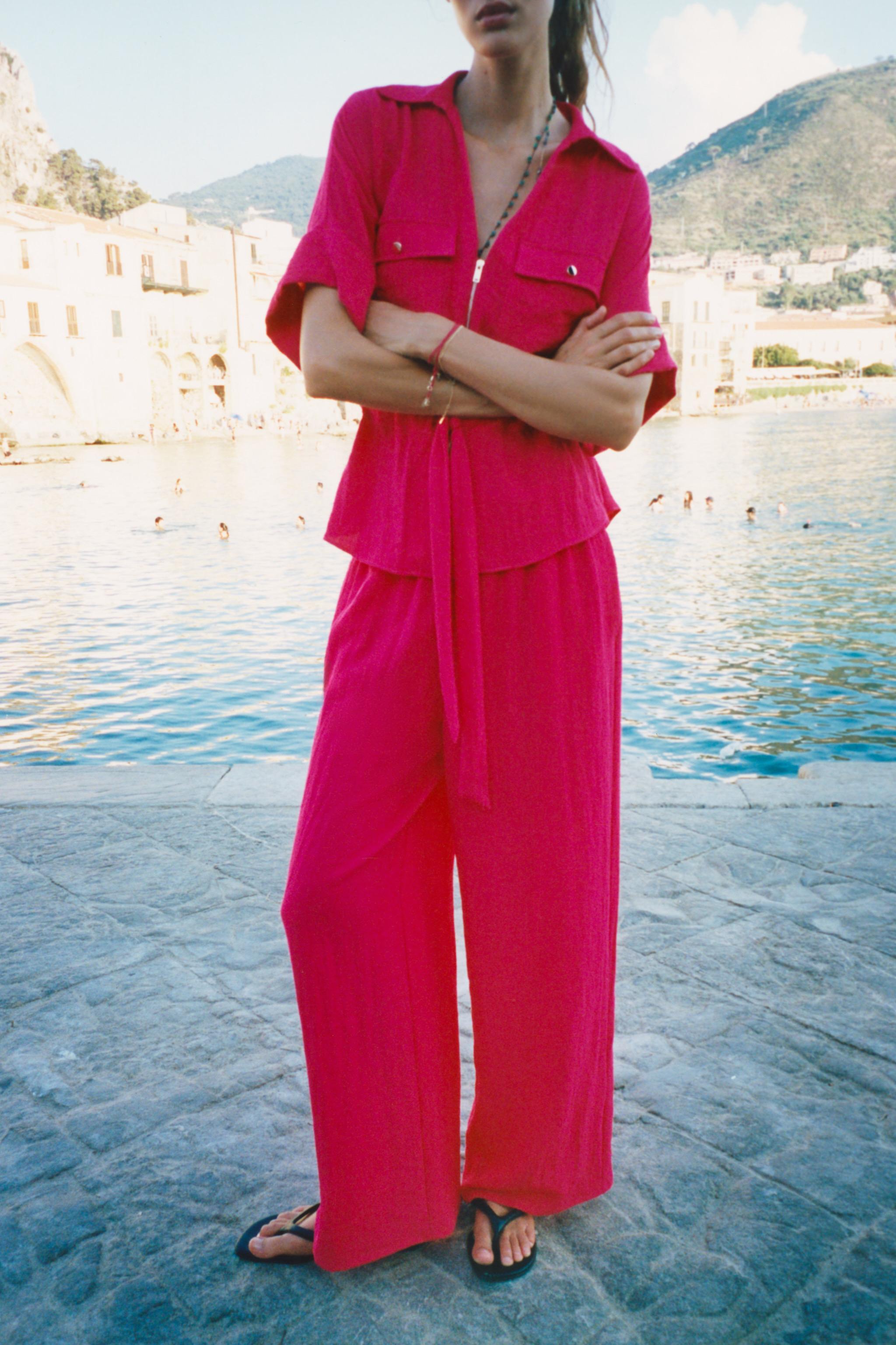 ELASTIC WAISTBAND WIDE LEG PANTS