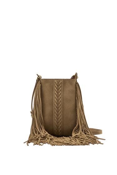 SPLIT SUEDE MOBILE PHONE BAG WITH FRINGING