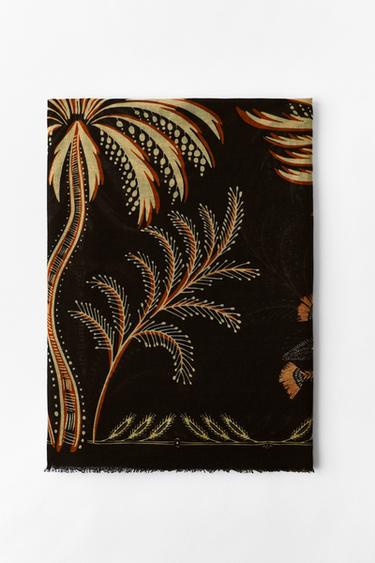 Zara PRINTED LINEN SCARF - Black