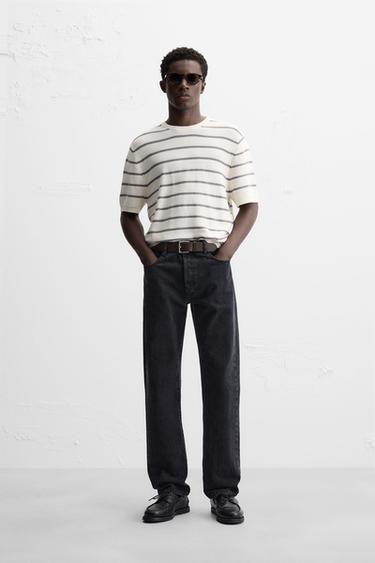 Zara STRIPED KNIT T-SHIRT - Gray / Natural - Image 0