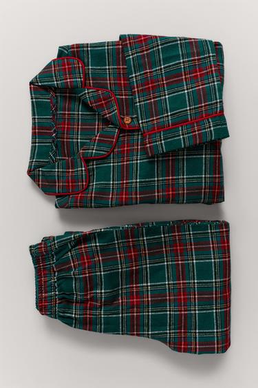 3-14 YEARS / CHECK FLANNEL PYJAMAS - Taupe grey by Zara