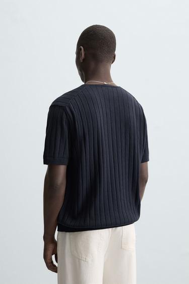 BUTTON-NECK KNIT T-SHIRT - Navy blue de Zara - Image 2