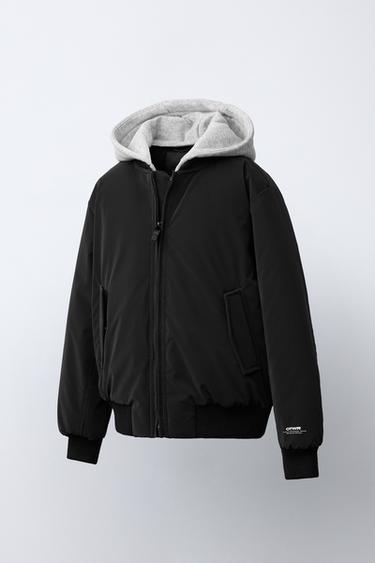 RUBBERISED BOMBER JACKET WITH DETACHABLE FLEECE HOODIE - Black by Zara
