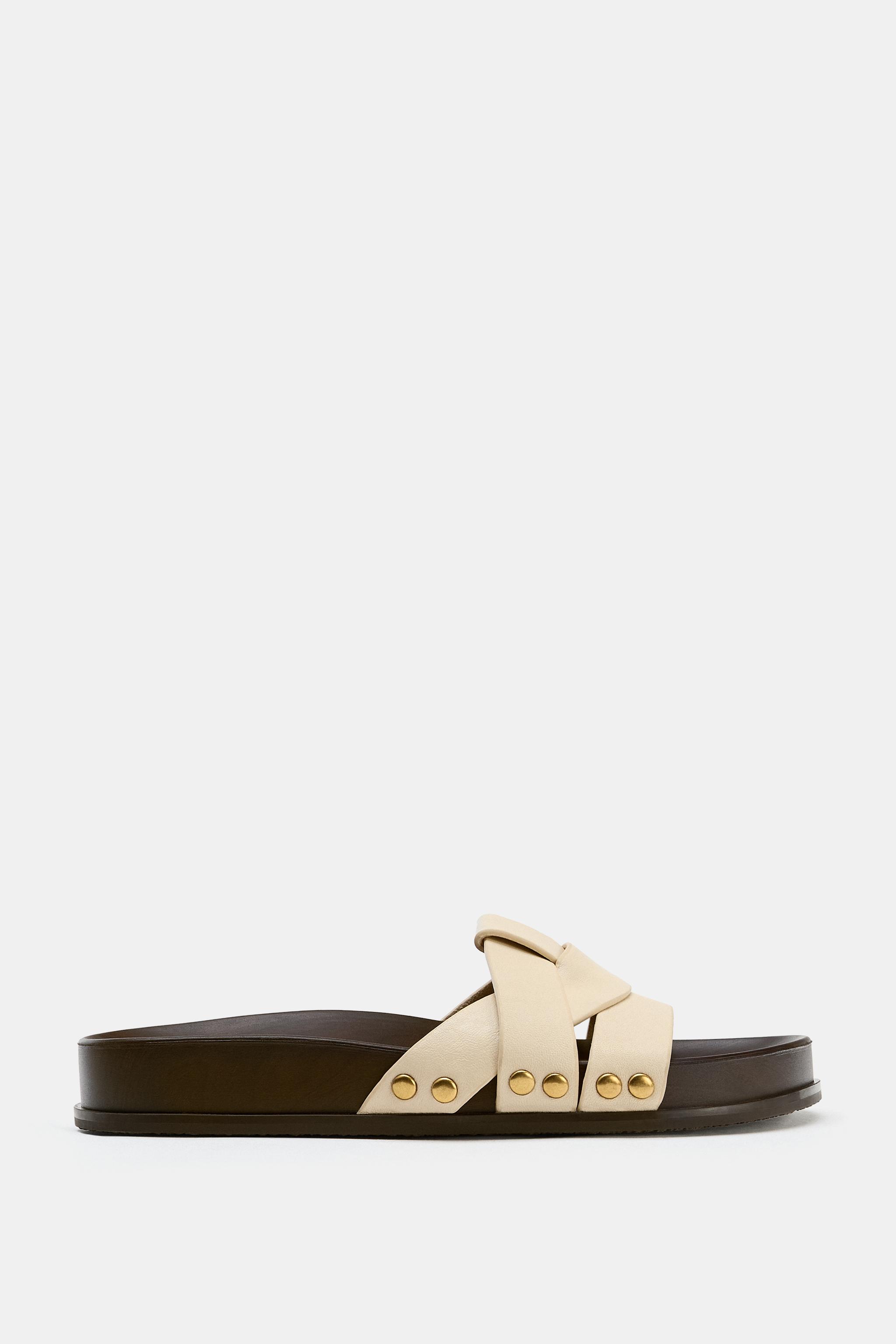 Женские сандалии Zara CROSSOVER FLAT LEATHER SANDALS — фото 3
