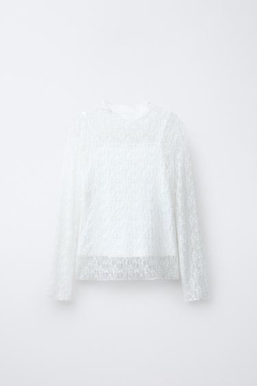 DOUBLE LACE T-SHIRT - White by Zara