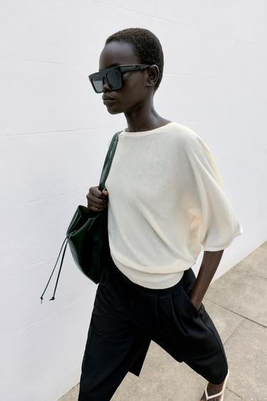 Zara KNIT TOP WITH ELBOW-LENGTH SLEEVES - White