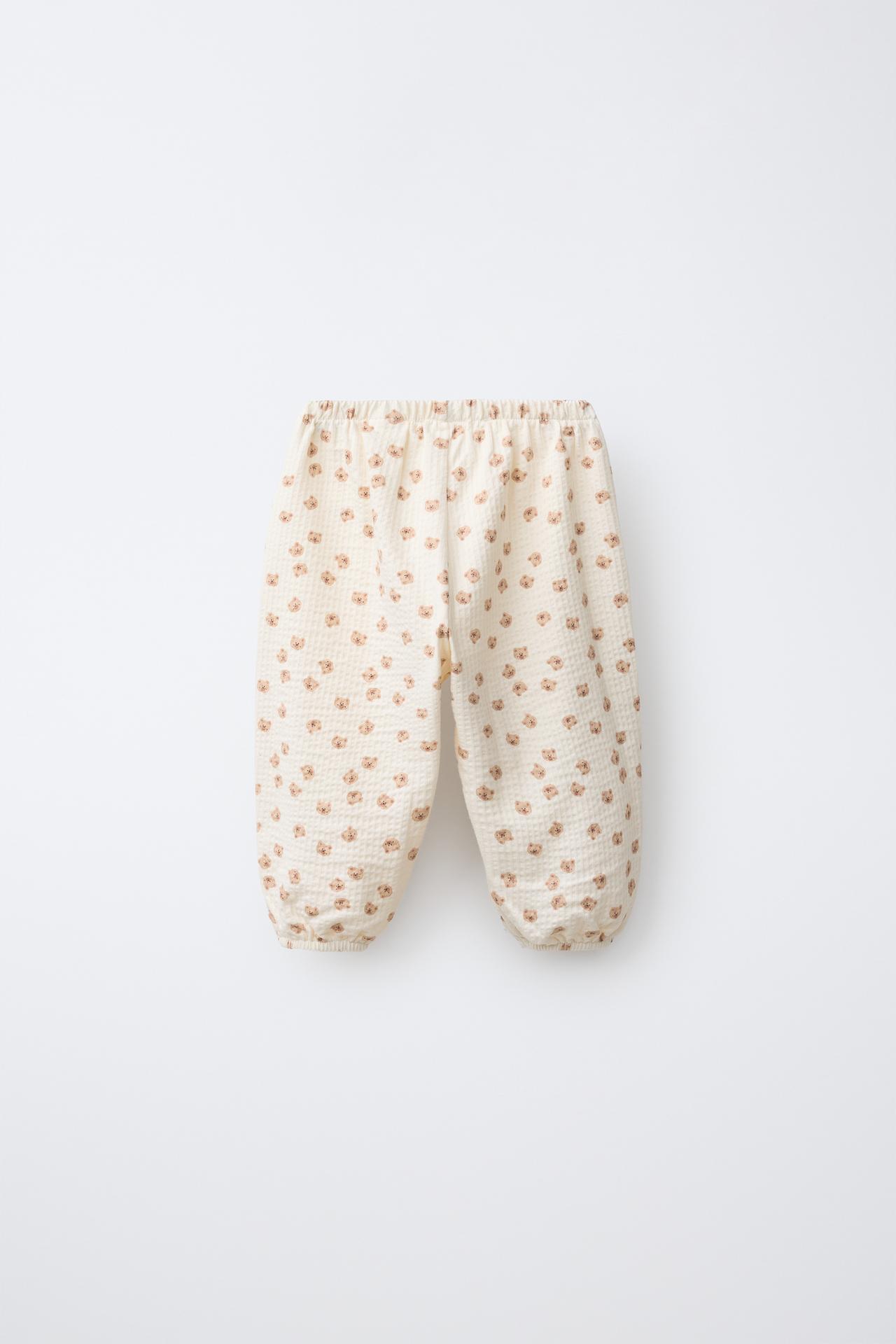 TEXTURED TEDDY BEAR PRINT TROUSERS — taupe brown