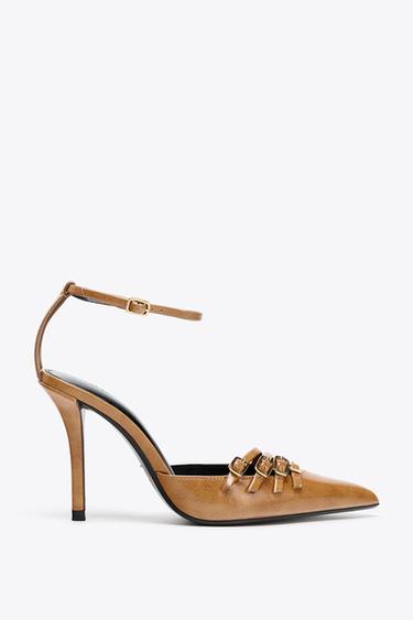BUCKLED HIGH-HEEL SHOES - camel by Zara