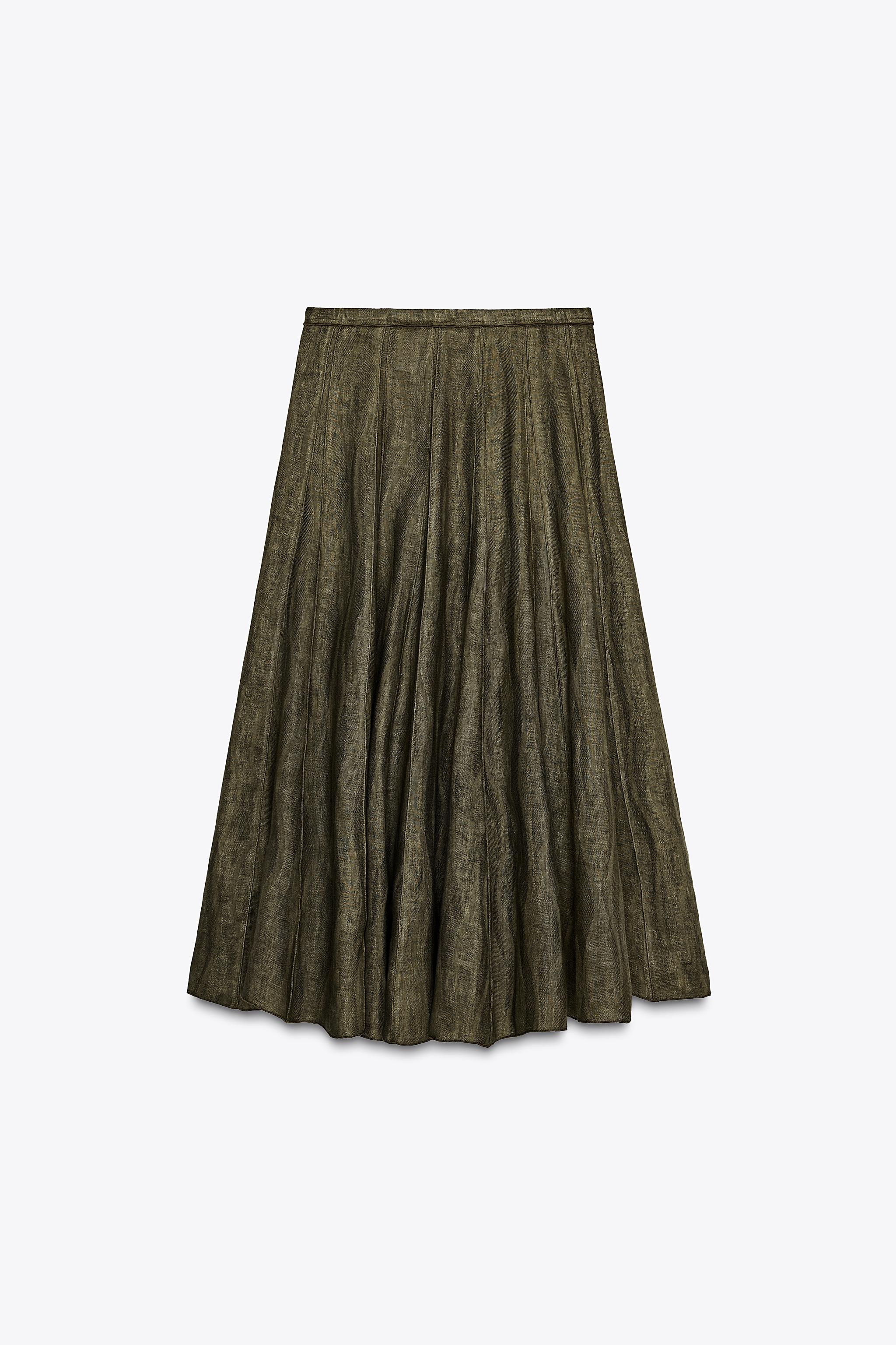 スペイン発送 ZARA 100%リネンミディスカート ZWコレクション スペイン発送 ZARA リネン100% ミディスカート ZWコレクション