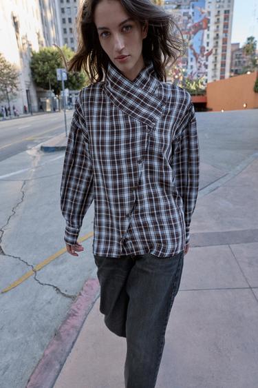 WRAPPED CHECKS SHIRT - Brown-Blue by Zara - Image 5