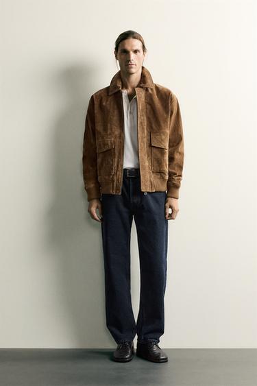 SUEDE LEATHER JACKET WITH POCKETS - camel by Zara - Image 0