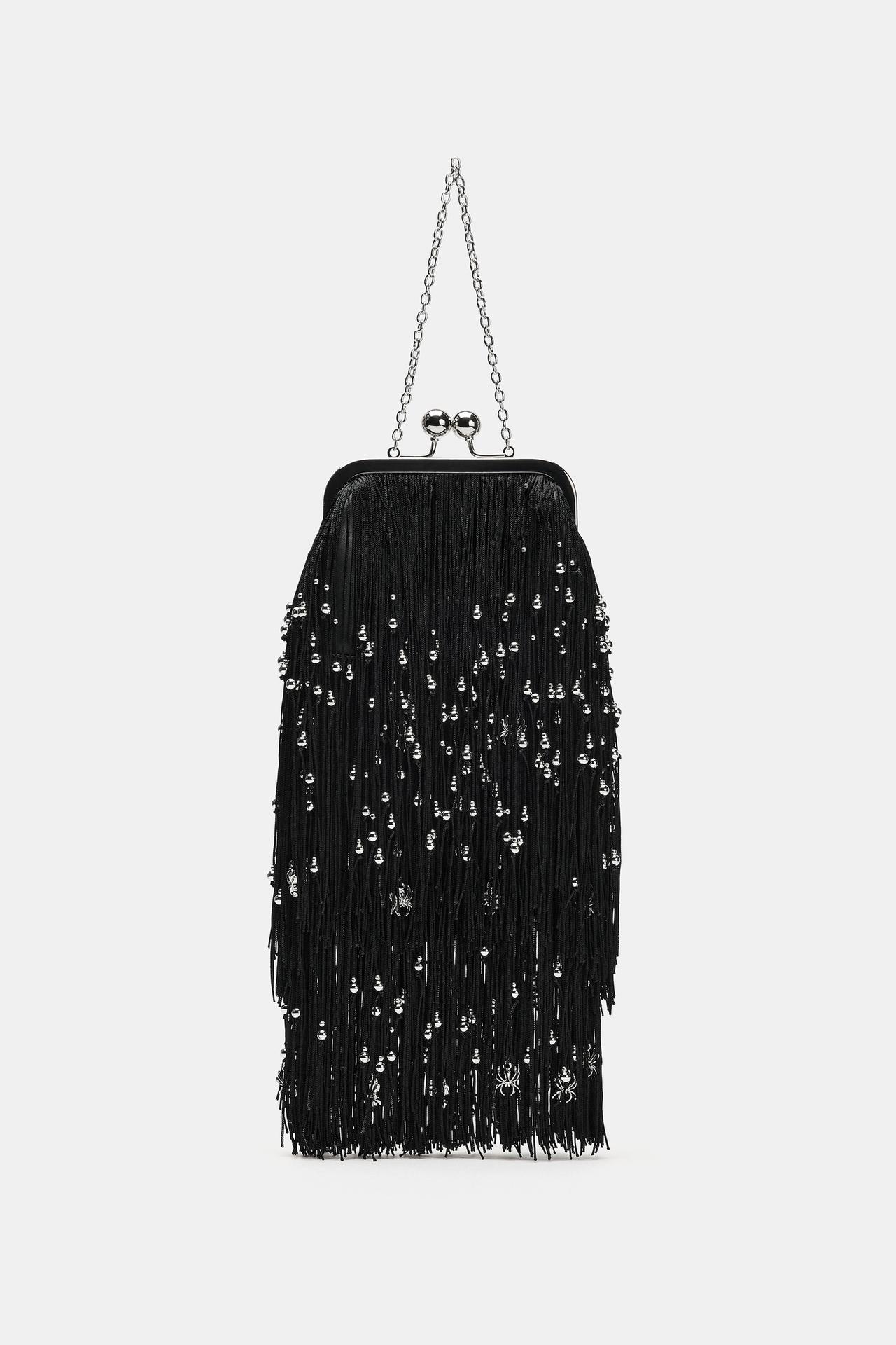 BEADED HANDBAG — Black