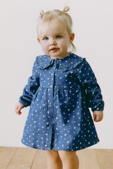 HEART PRINT DENIM DRESS AND KNICKERS - Blue by Zara