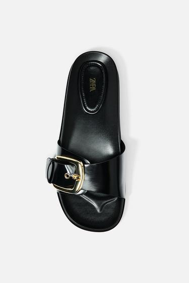 Zara LOW HEELED SANDALS WITH BUCKLE - Black