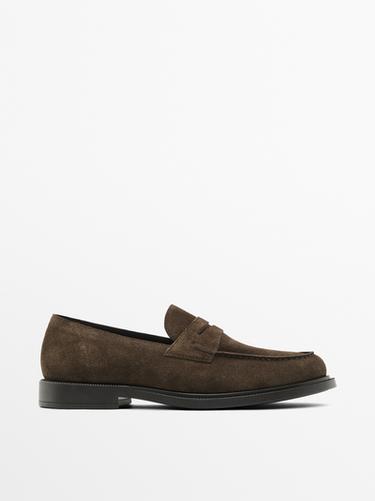 Zara Split suede penny loafers - Brown