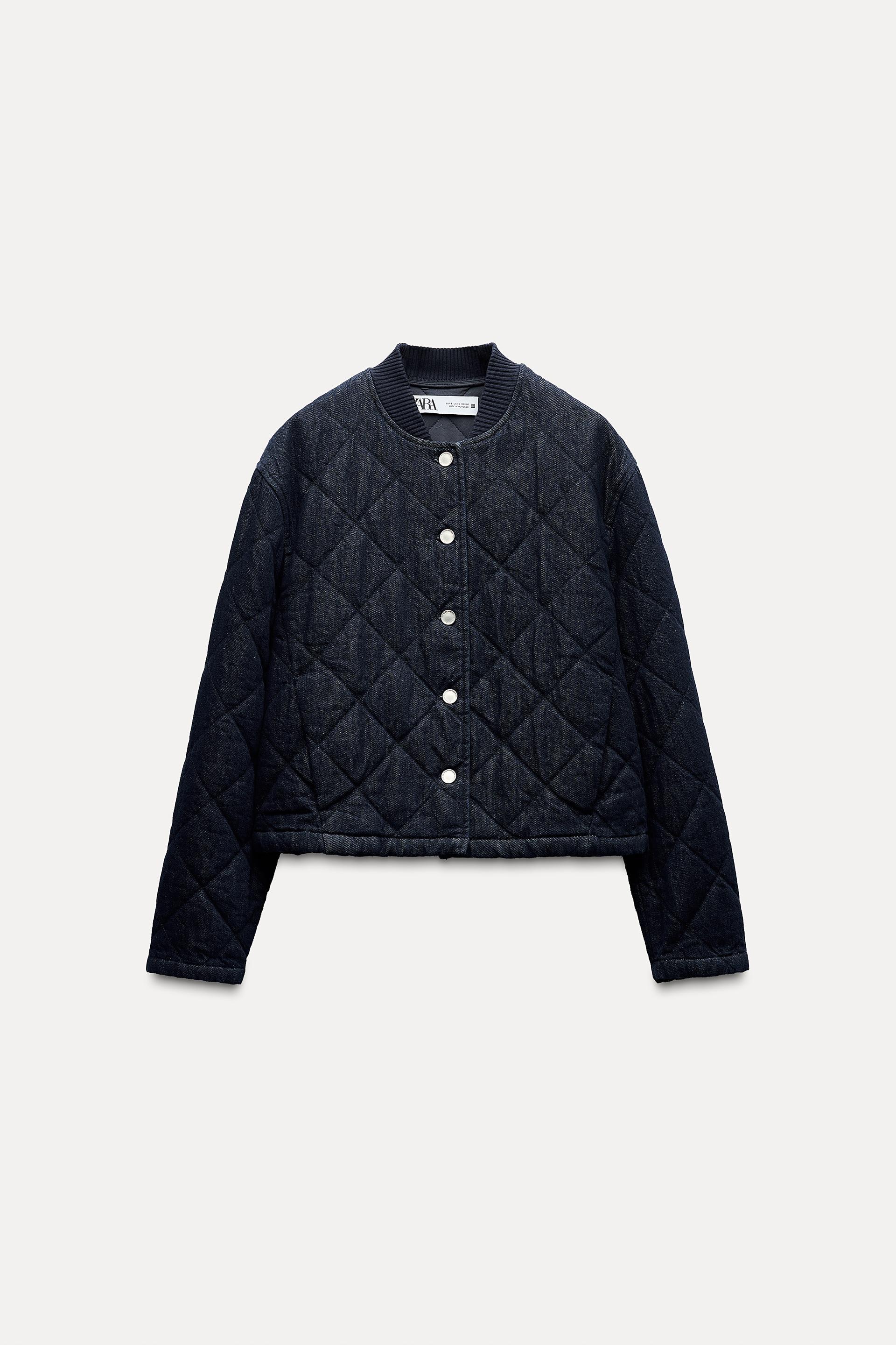 Zara Quilted Crop purchases Denim Bomber Jacket