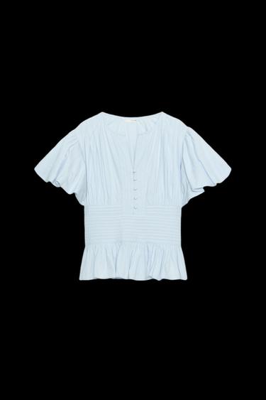 PUFF SLEEVE PINTUCK BLOUSE - Sky blue by Zara