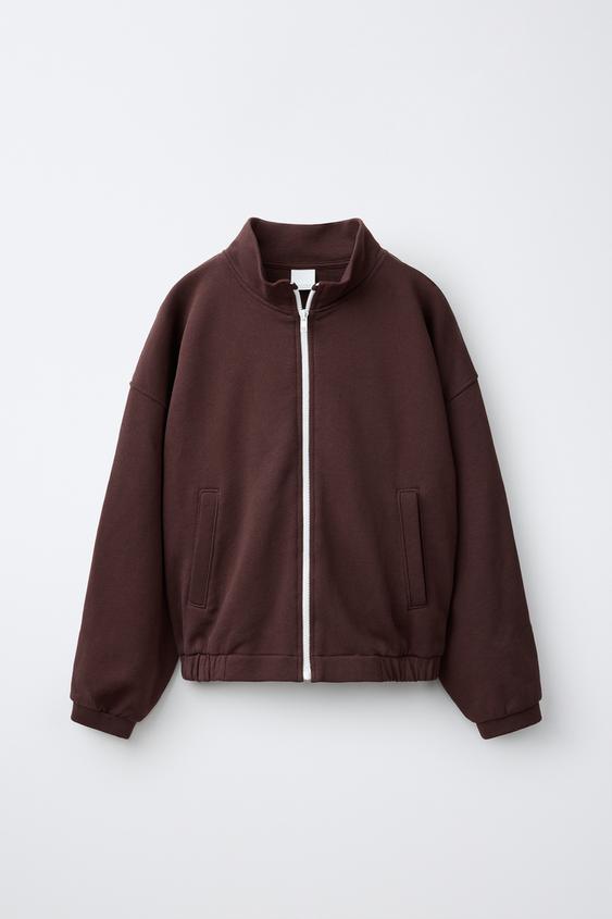 SUDADERA ZIPPER CONTRASTE - Marrón de Zara - Imagen 0