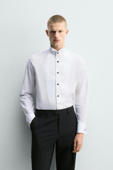 Zara FRENCH CUFF TUXEDO SHIRT - White