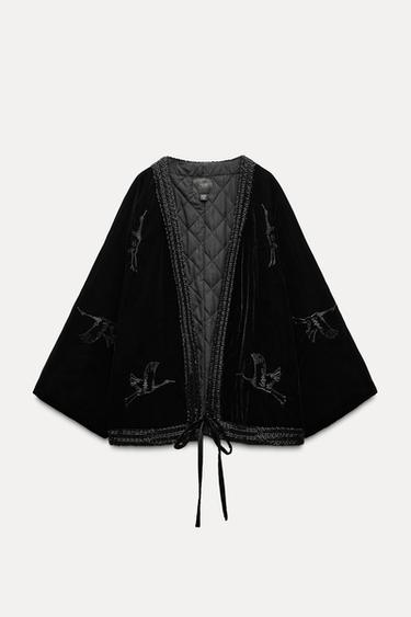 KIMONO EN VELOURS BRODÉ AVEC VERROTERIES FANTAISIE HÉRONS - Noir de Zara - Image 2