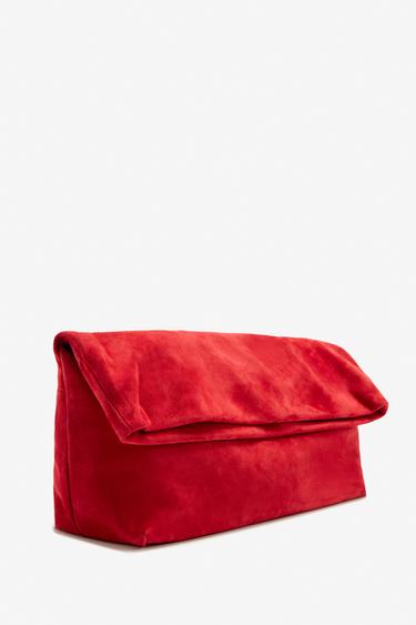 Zara LIMITED EDITION MAXI SUEDE CLUTCH - Burgundy Red