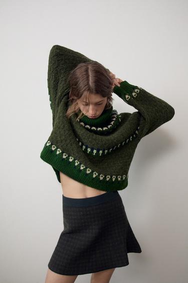 FALDA PUNTO MINI CUADROS - Multicolor de Zara